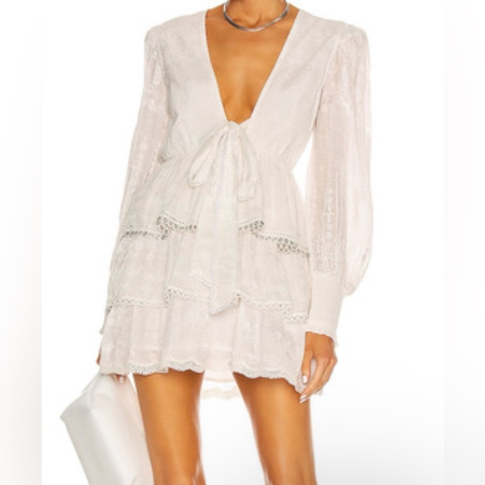 HEMANT AND NANDITA Veda Quilted Mini Dress in White Tiered S